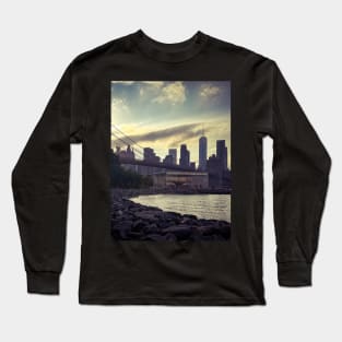 Manhattan Skyline Sunset Dumbo Brooklyn NYC Long Sleeve T-Shirt